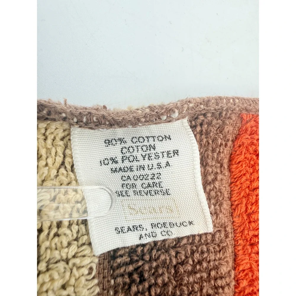 Vintage Sears Roebuck Co Washcloth Set 2 Brown Orange Geometric 70s MCM USA